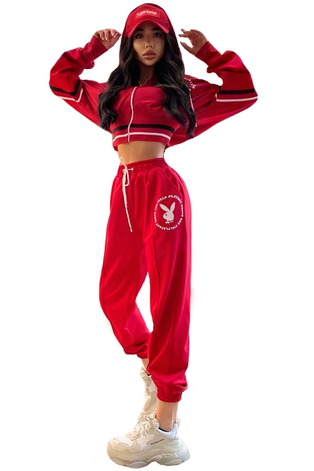 Trening dama bumbac, set doua piese, Iconic Bunny, Rosu