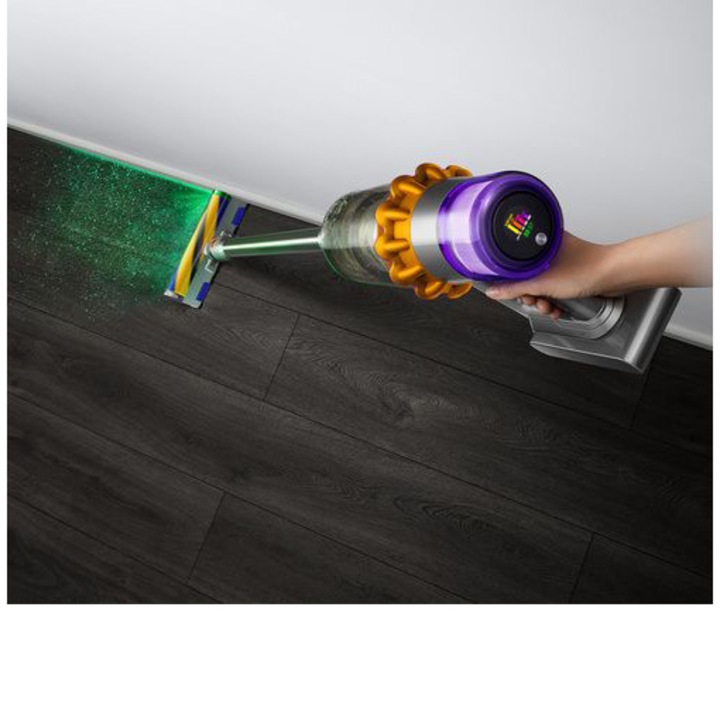 Aspirator vertical Dyson V15 Detect Absolute, 660 W, ecran LCD, 0.77l, autonomie 60 min, 3 perii si 6 accesorii, galben/negru