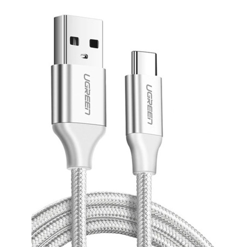Cablu de date, UGREEN US288, USB la USB-C , Quick Charge 3.0, 3A , Lungime 0,25 m, Alb, Rata transmisie 480 Mb/s, Tip snur acoperit de nailon
