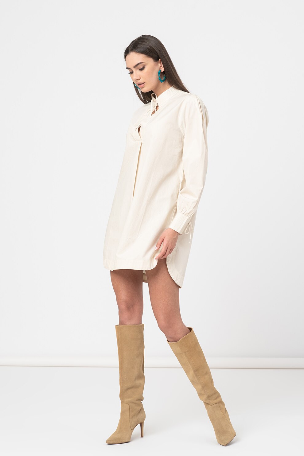 b.young, Rochie-tunica din bumbac organic, Crem, 34