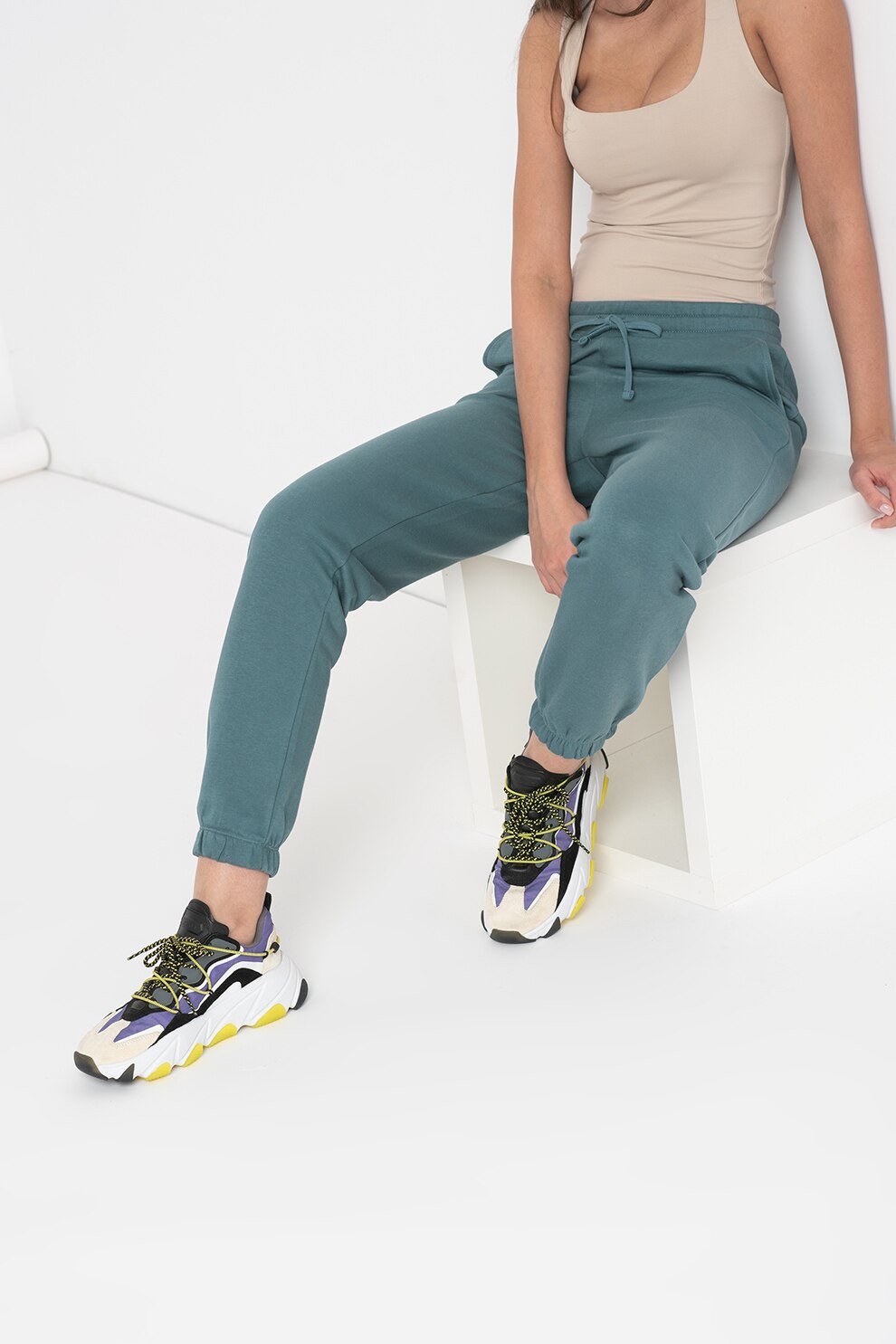 b.young, Pantaloni sport cu snur in talie Sammia, Verde persan