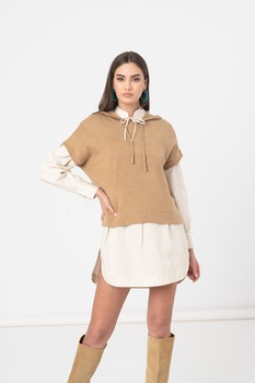 b.young, Hanorac din amestec de lana cu maneci scurte Margita, Maro camel b.young, Hanorac din amestec de lana cu maneci scurte Margita, Maro camel