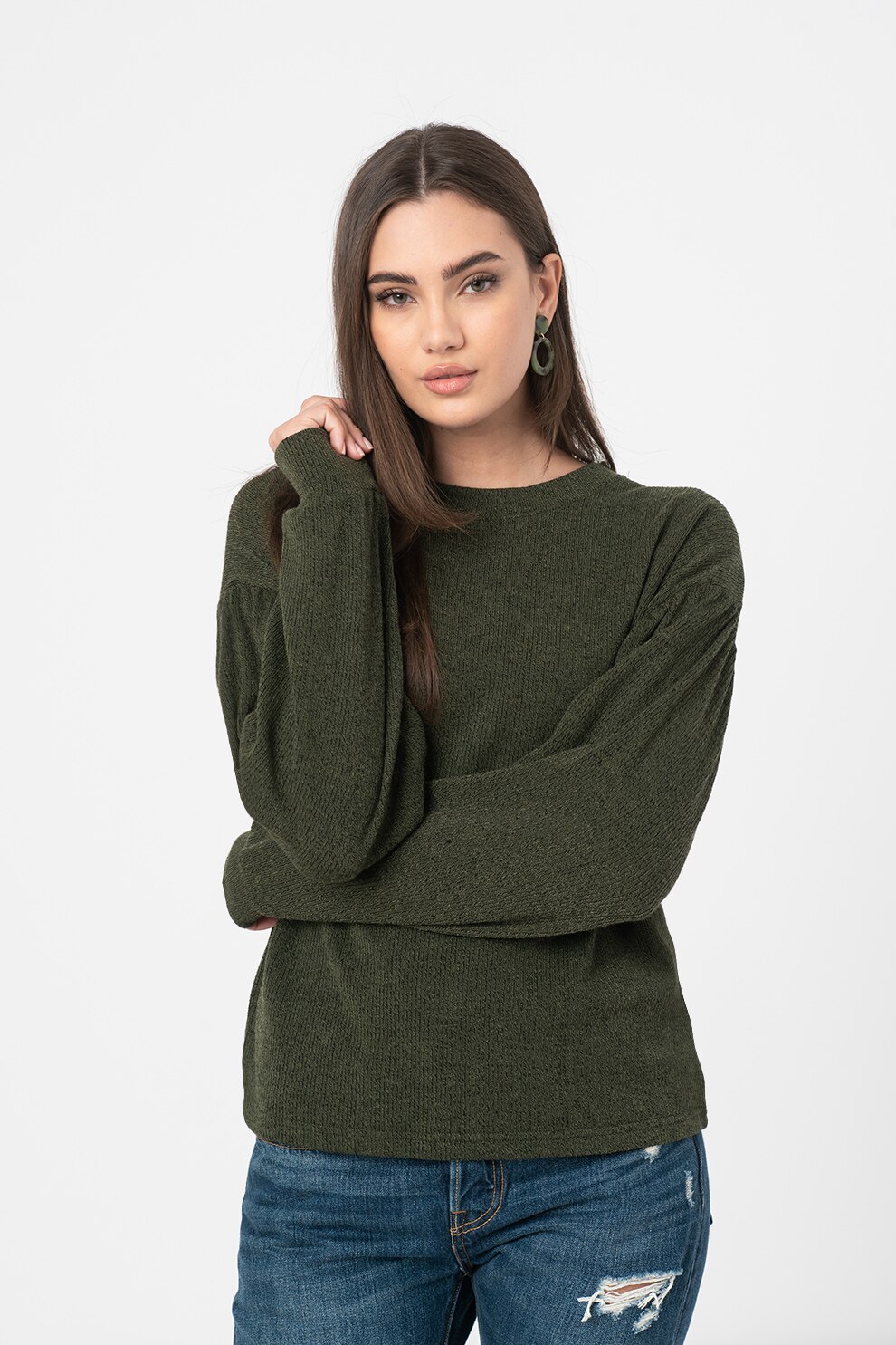 b.young, Pulover cu maneci bishop Sibbi, Verde inchis