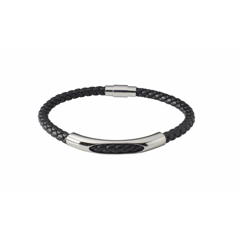 Bratara Storm Ciro 9980881 / S, Otel/Piele, Negru