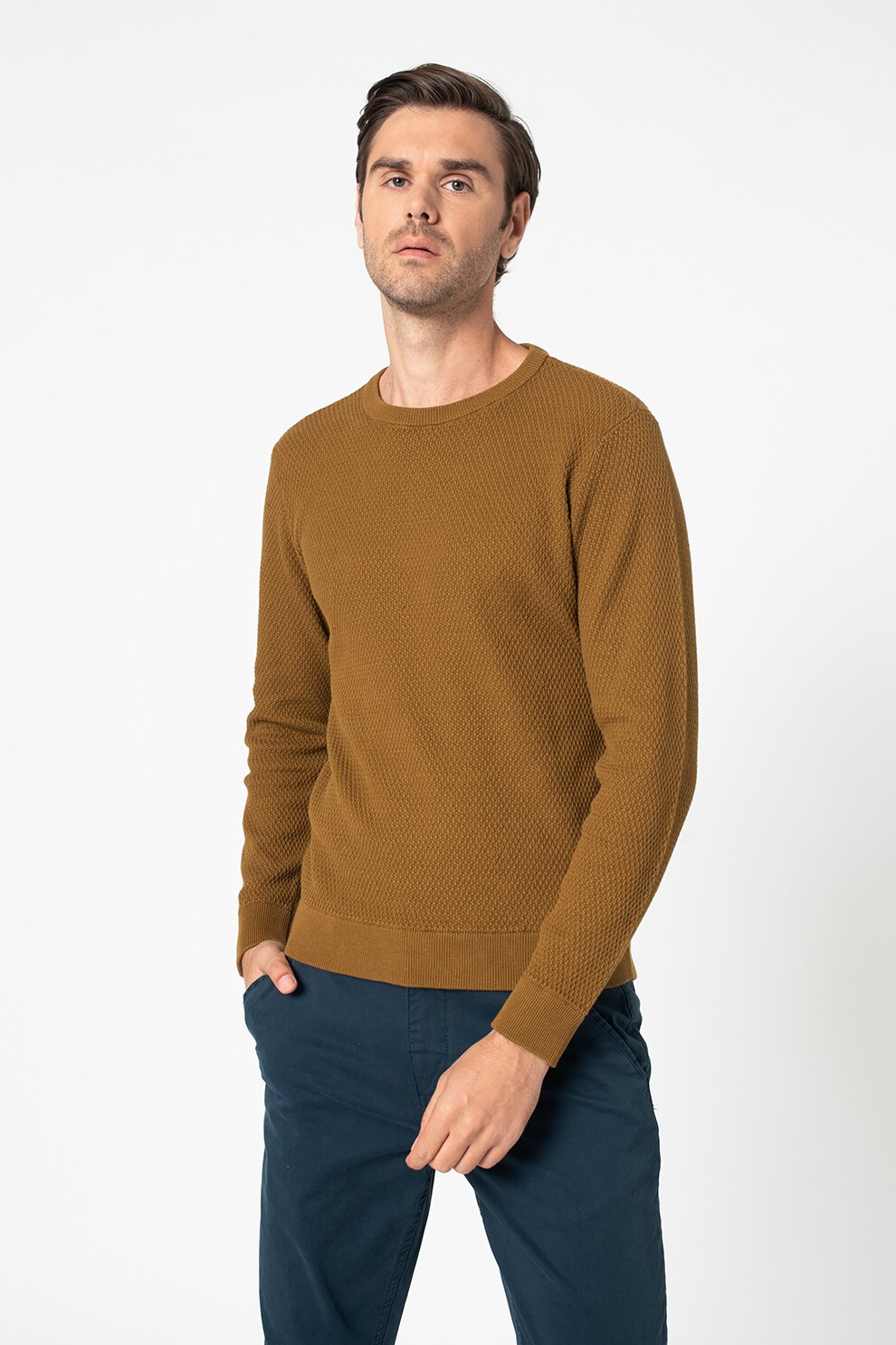 Casual Friday, Pulover de bumbac cu decolteu rotund, Cafeniu