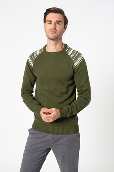 BLEND, Pulover din amestec de lana cu decolteu rotund, Verde militar/ Alb BLEND, Pulover din amestec de lana cu decolteu rotund, Verde militar/ Alb