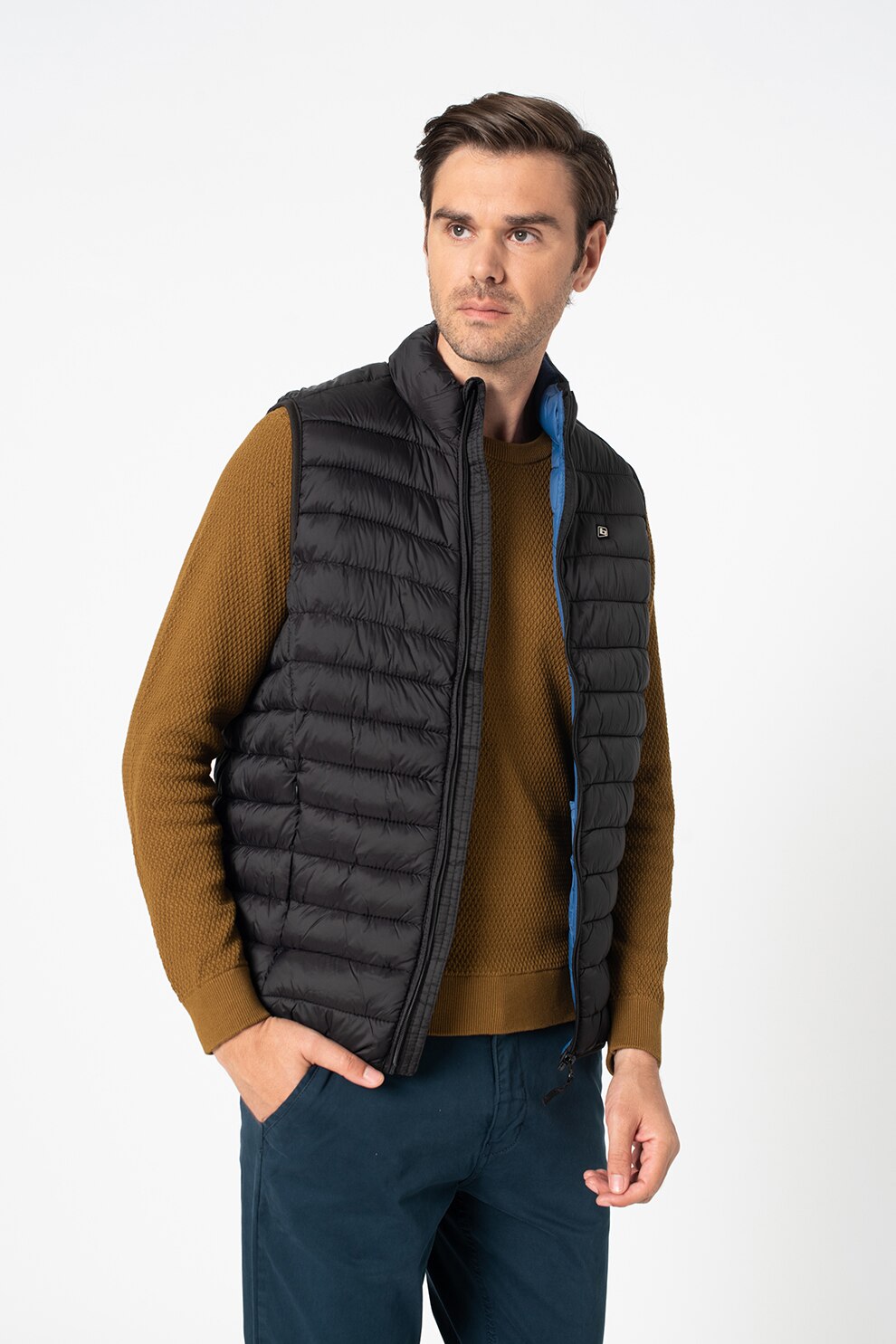 BLEND, Vesta cu vatelina si guler scurt, Negru, L