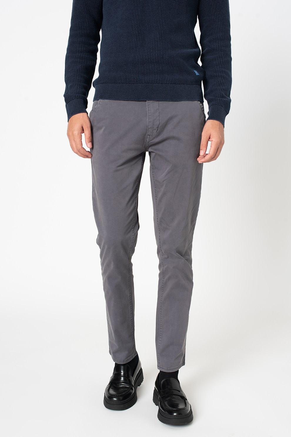 BLEND, Pantaloni chino cu buzunare oblice, Gri carbune