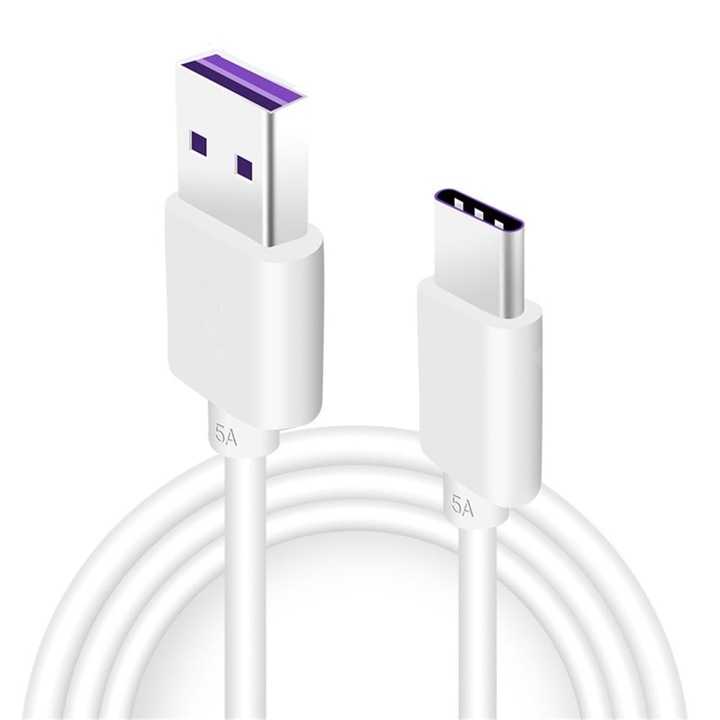 Cablu de incarcare si transfer de date, 1m, EVTrend® Premium, USB-USBC, pentru telefon / tableta Android / laptop, ALB