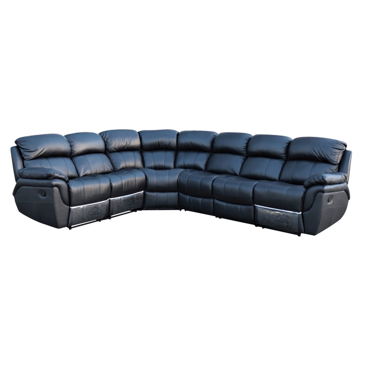 Coltar Md 2458 Interschimbabil (B 113), Mobila Domnel, cu 3 reclinere manuale, Piele naturala suprafata de contact, dimensiune 255 x 315 cm, Negru
