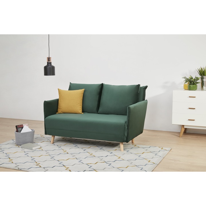 Canapea 2 locuri extensibila Milagro, 132 x 91 x 82 cm, Verde