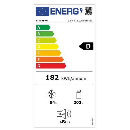 Combina Frigorifica Incorporabila LIEBHERR ICBdi 5182 Peak, 256l, H 178.8 cm, SmartFrost, DuoCooling, BioFresh, Clasa D, Alb