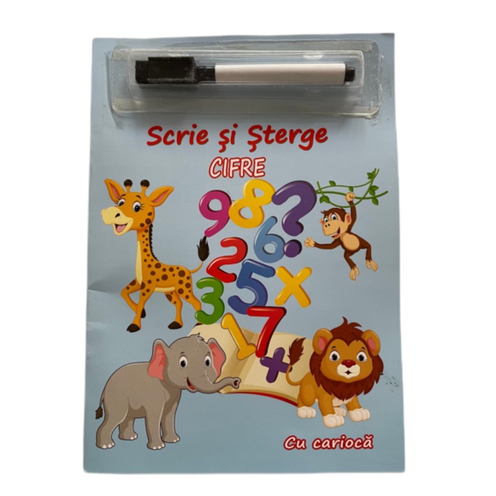 Carte ilustrata cu exercitii pentru copii, Scrie si Sterge - Cifre, carioca inclusa, JMB-BBL2984