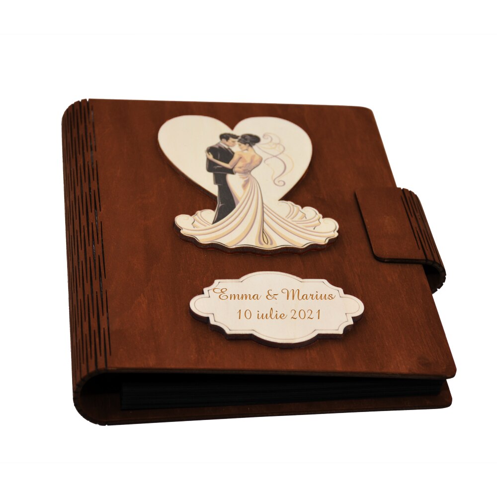 Album foto din lemn personalizat, Guestbook de nunta, Maro, A5, Piksel, pix si lipici stick inclus