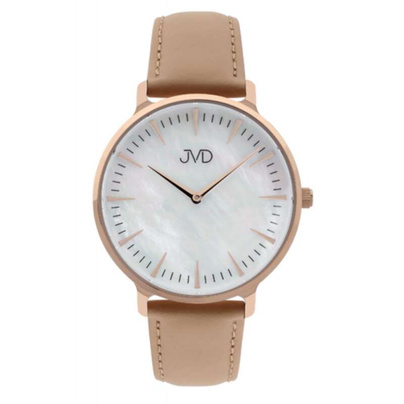 Ceas de mana JVD JG1022.4, Piele, 5 ATM, Crem/Rose Gold