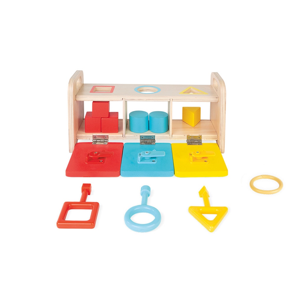 Cutie de sortat forme, Janod, cu chei, din lemn