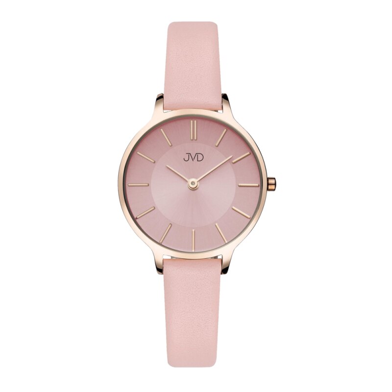 Ceas de mana JVD JZ202.6, Otel inoxidabil/Piele, 3 ATM, Roz/Auriu