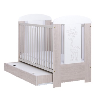 Patut din lemn cu sertar 120 x 60 cm pentru copii Drewex Girafa 000152, Crem Patut din lemn cu sertar 120 x 60 cm pentru copii Drewex Girafa 000152, Crem