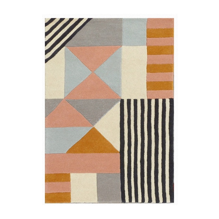 Covor, Bedora, Geometry, 100x200 cm, 100% lana, multicolor, finisat manual