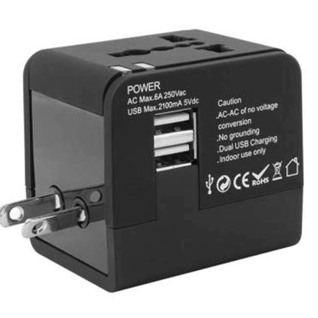 Adaptor Universal TA-23, EU/UK/US, 3 capete, 2 porturi USB, Maxim 1380W sarcina, Negru