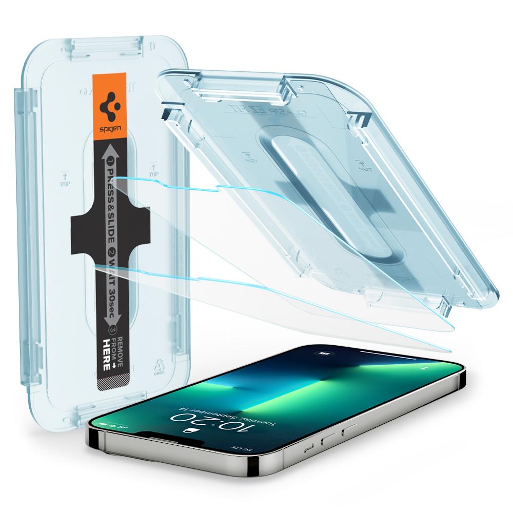 Set 2 folii sticla cu sistem de montare Case friendly Spigen GLAStR EZ FIT compatibil cu iPhone 13 Pro Max / 14 Plus