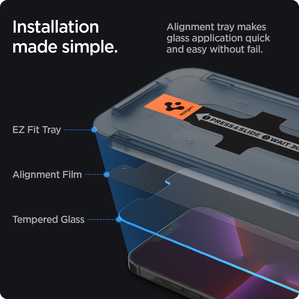 Set 2 folii sticla cu sistem de montare Case friendly Spigen GLAStR EZ FIT compatibil cu iPhone 13 Pro Max / 14 Plus