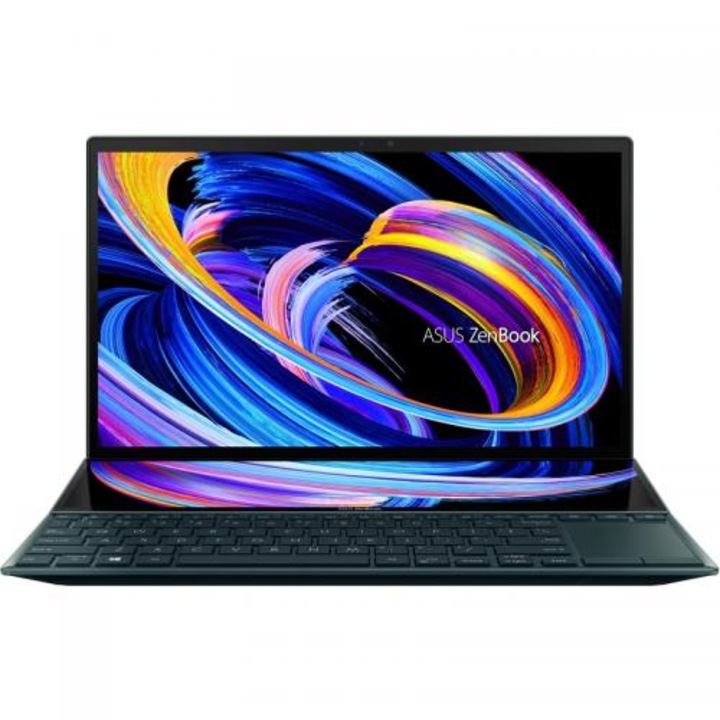 Asus ZenBook Duo 14 UX482 ultrahordozható laptop, Core i7-1165G7, 14 hüvelykes érintés, 16 GB, 1 TB SSD, Intel Iris Xe grafika, Win10Pro, kék