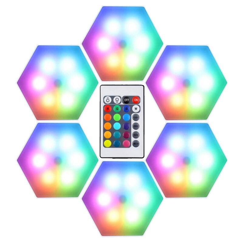 Aplice de perete hexagonale, cu Control tactil si telecomanda, 16 culori, 6 hexagoane, YWX, Multicolor