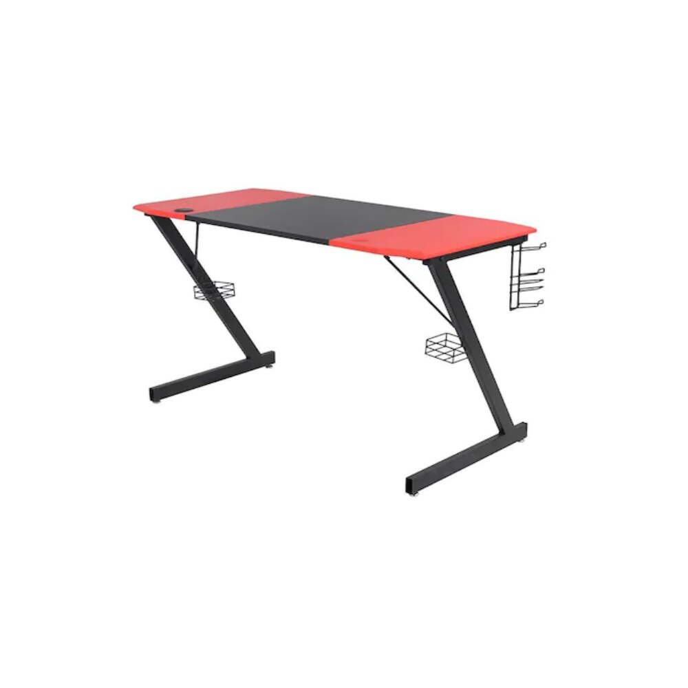 Birou de Gaming, Bigshot BSCN1911BR, 2 Iesiri de Cablu, Suport pentru Casti si Pahare, 120 x 60 x 73 cm, Rosu-Negru