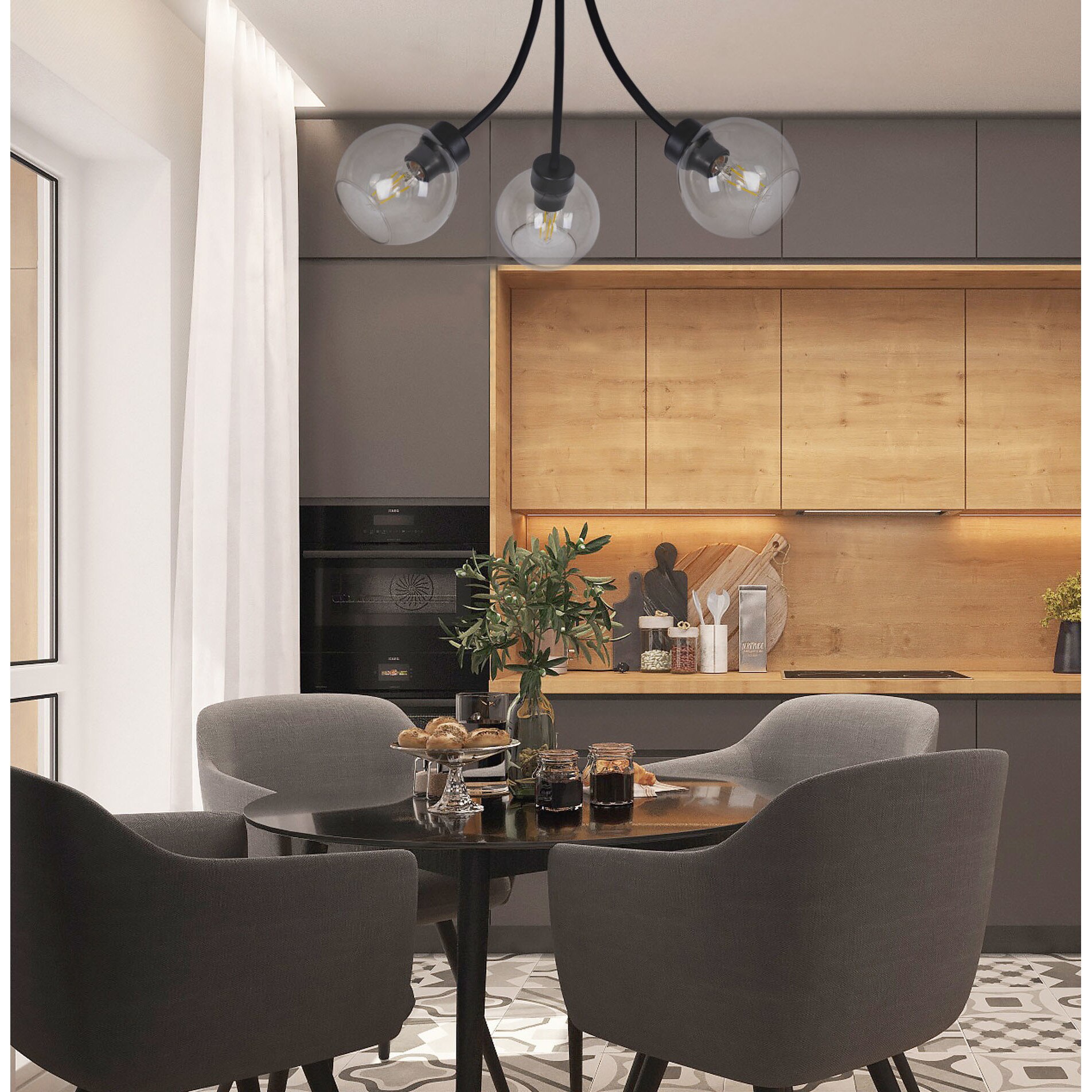 Candelabru K-1583 MELO,Negru, cu 3 surse de iluminare, E27, 60 W