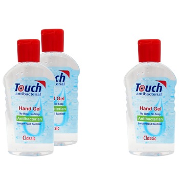 Pachet gel dezinfectant pentru maini Touch, Clasic cu efect antibacterian, 3x59 ml Pachet gel dezinfectant pentru maini Touch, Clasic cu efect antibacterian, 3x59 ml