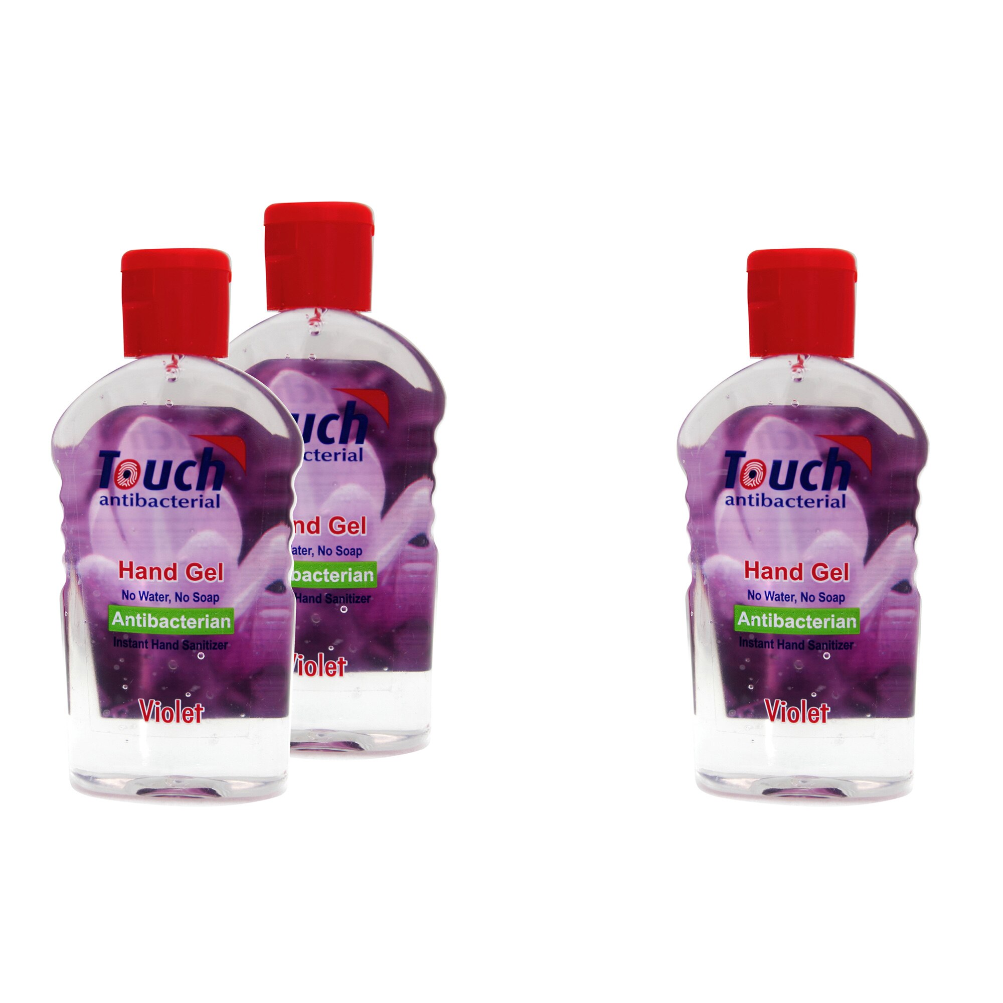 Pachet gel dezinfectant pentru maini Touch, Violet cu efect antibacterian, 3x59 ml