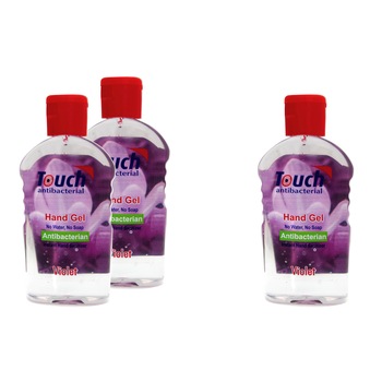 Pachet gel dezinfectant pentru maini Touch, Violet cu efect antibacterian, 3x59 ml Pachet gel dezinfectant pentru maini Touch, Violet cu efect antibacterian, 3x59 ml