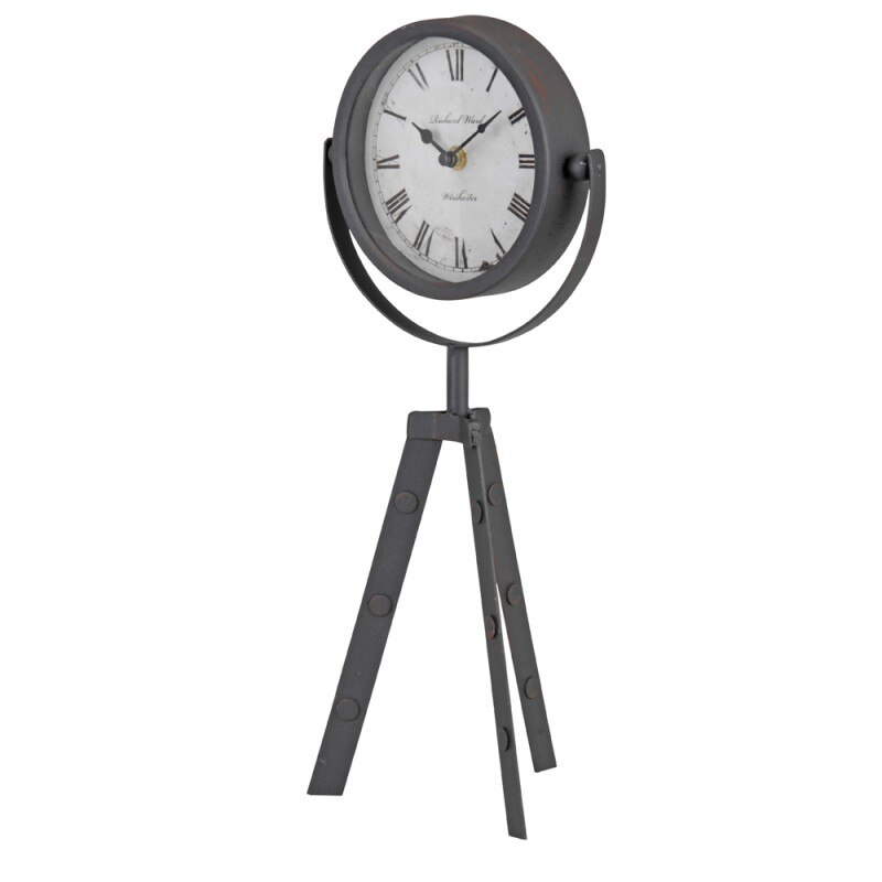 Ceas decorativ de masa, Segnale, metalic, model vintage, diametru 15 cm, gri