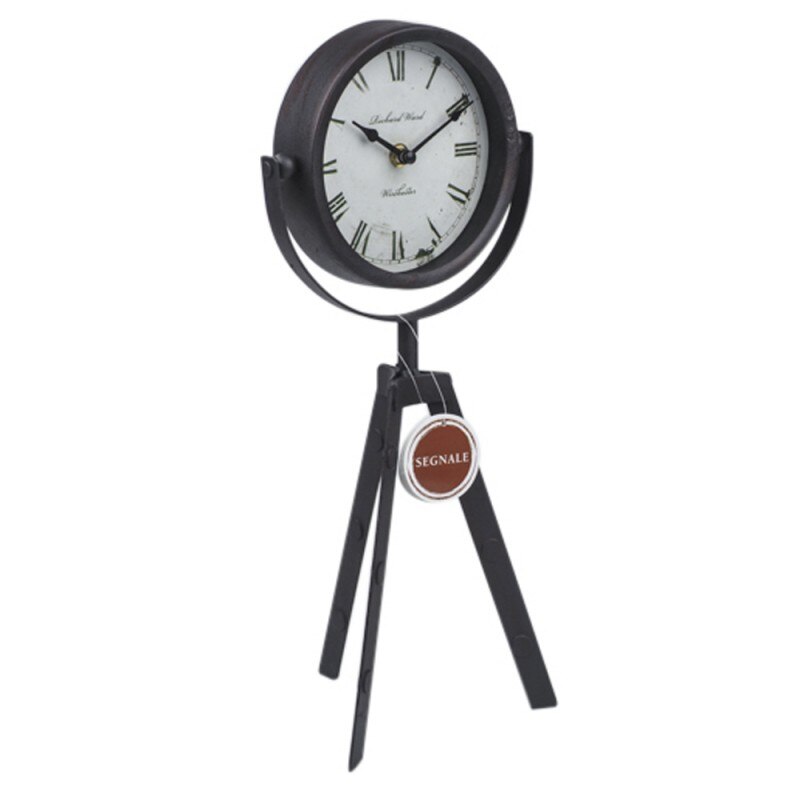 Ceas decorativ de masa, Segnale, metalic, model vintage, diametru 15 cm, negru