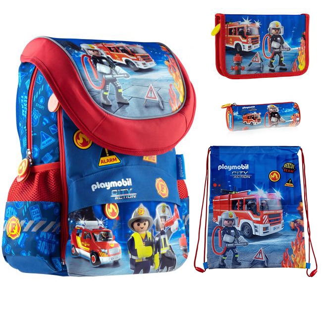 Set scoala Playmobil Pompieri - Ghiozdan scoala, Penar neechipat, Penar etui si Sac incaltaminte