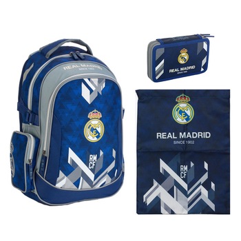 Set scoala Real Madrid 2 - Ghiozdan scoala, Penar echipat 2 compartimente si Sac incaltaminte Set scoala Real Madrid 2 - Ghiozdan scoala, Penar echipat 2 compartimente si Sac incaltaminte