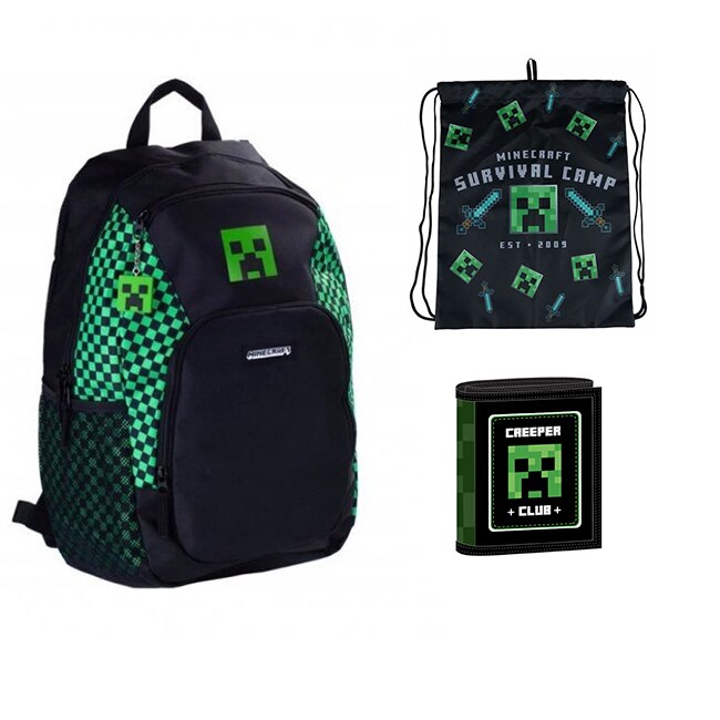 Set scoala Minecraft 3 - Ghiozdan scoala, Sac incaltaminte si Portofel