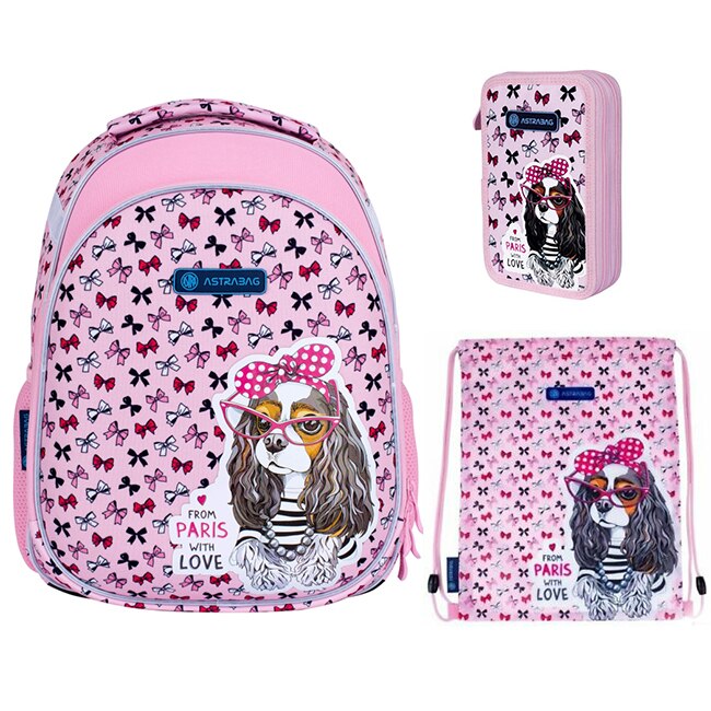 Set scoala Sweet Dog with Bows - Ghiozdan scoala, Penar neechipat si Sac incaltaminte