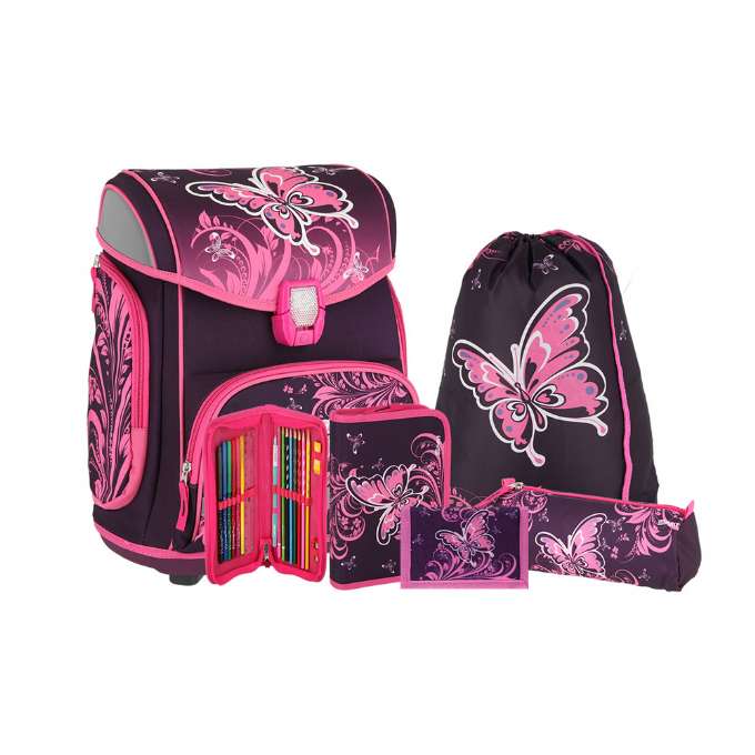 Set ghiozdan ergonomic, penare, sac sport, portofel, Butterfly Colorful, Spirit
