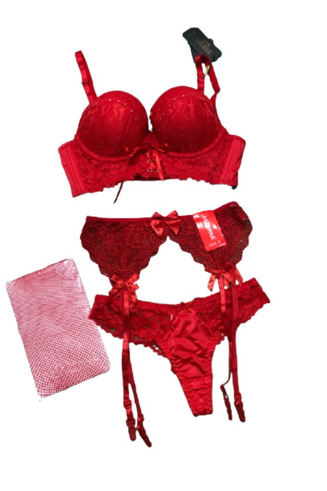 Set Lenjerie Sexy 4 Piese, Rosu, S-M