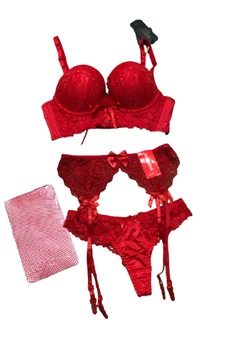 Set Lenjerie Sexy 4 Piese, Rosu, S-M Set Lenjerie Sexy 4 Piese, Rosu, S-M