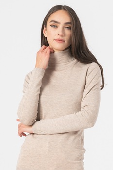 ICHI, Pulover tricotat fin cu guler inalt Mafa, Maro nisip ICHI, Pulover tricotat fin cu guler inalt Mafa, Maro nisip