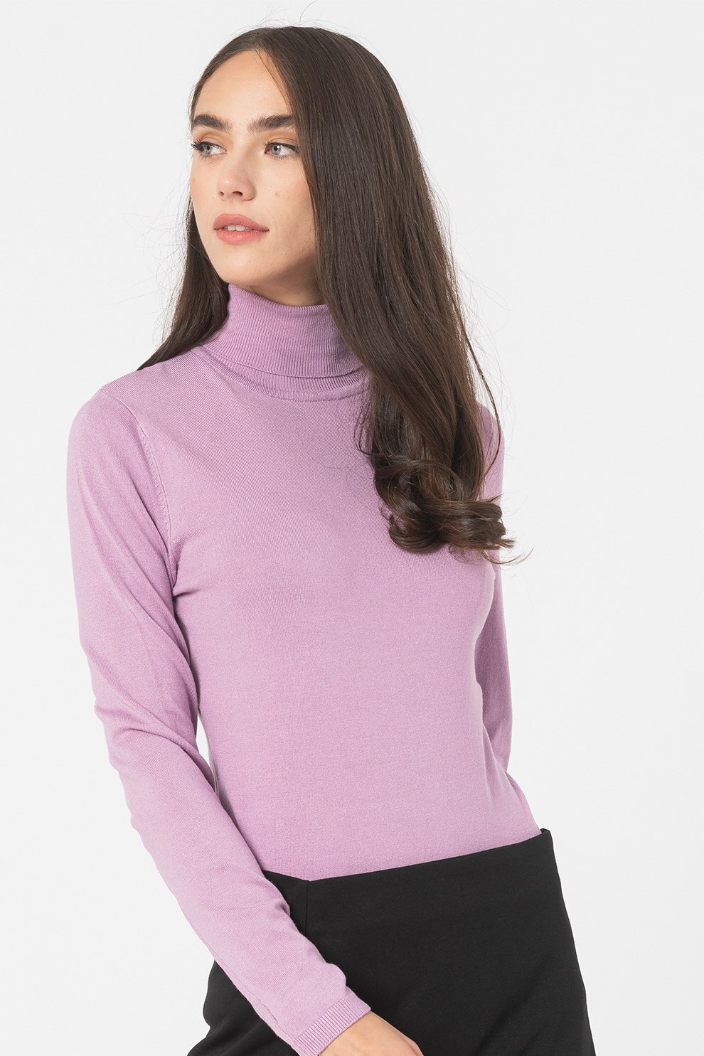 ICHI, Pulover tricotat fin cu guler inalt Mafa, Lila