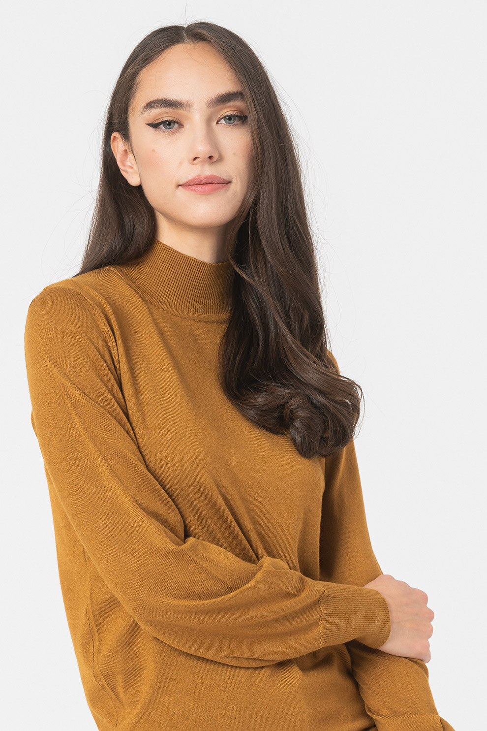 ICHI, Pulover cu maneci bufante Mafa, Ocru