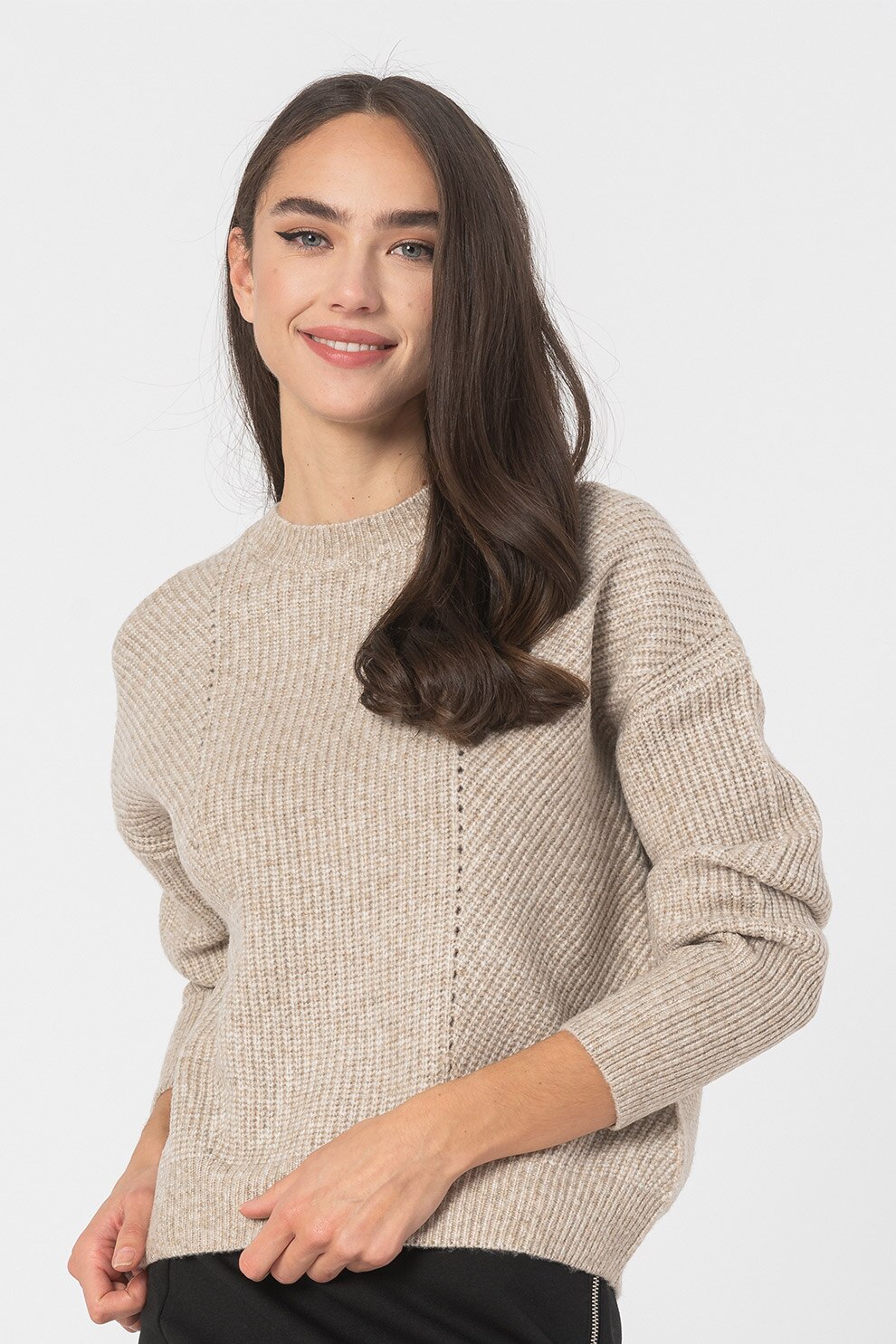 ICHI, Pulover cu decolteu la baza gatului Mylle, Maro nisip