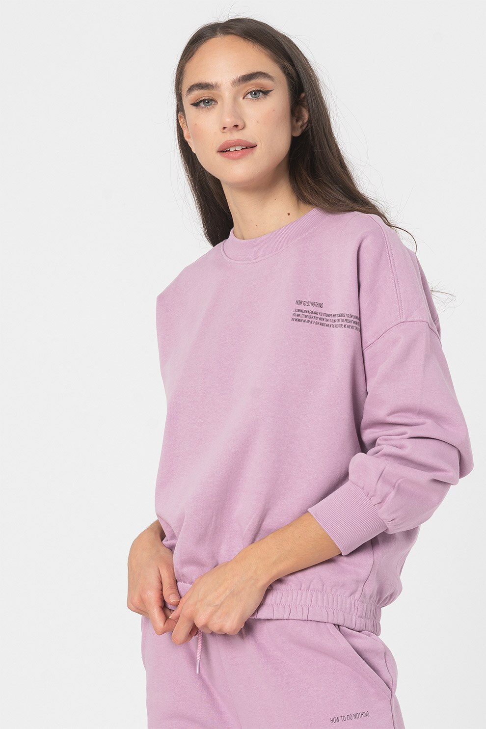 ICHI, Bluza sport de bumbac organic cu decolteu la baza gatului si maneci cazute Kawi, Lila