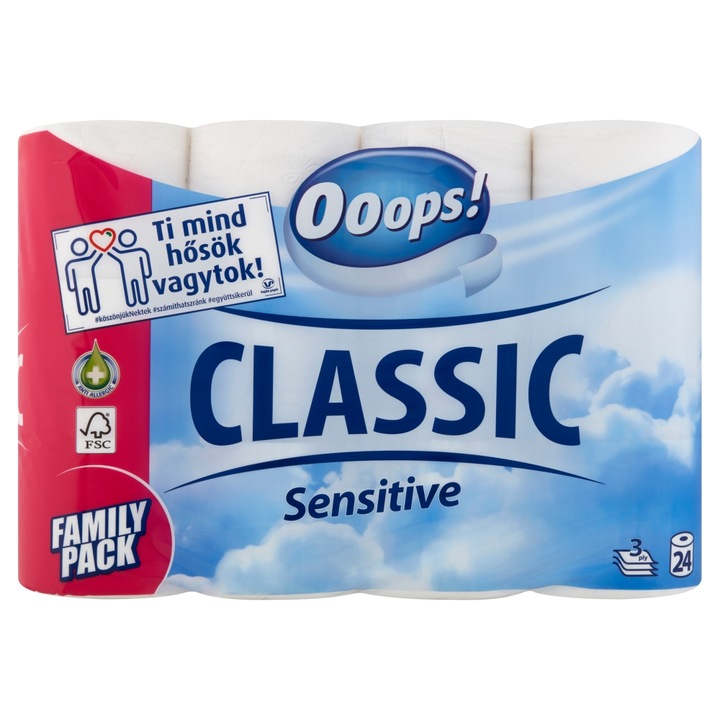 Ooops! Classic Sensitive 3 rétegű toalettpapír, 24 tekercs