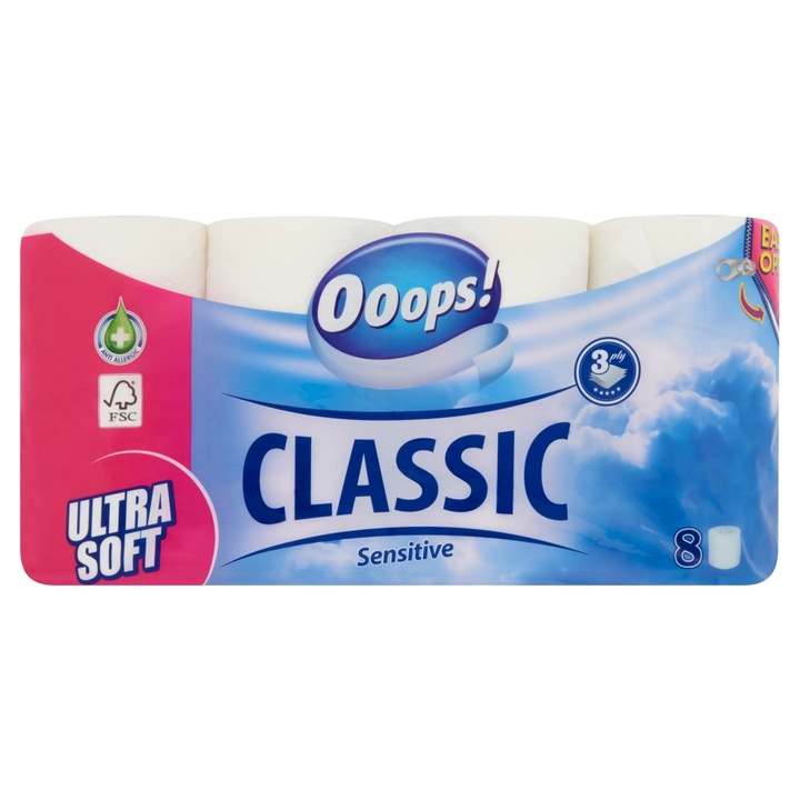 Ooops! Classic Sensitive 3 rétegű toalettpapír, 8 tekercs