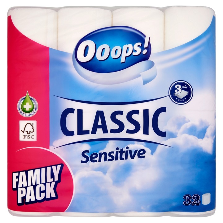 Ooops! Classic Sensitive 3 rétegű toalettpapír, 32 tekercs